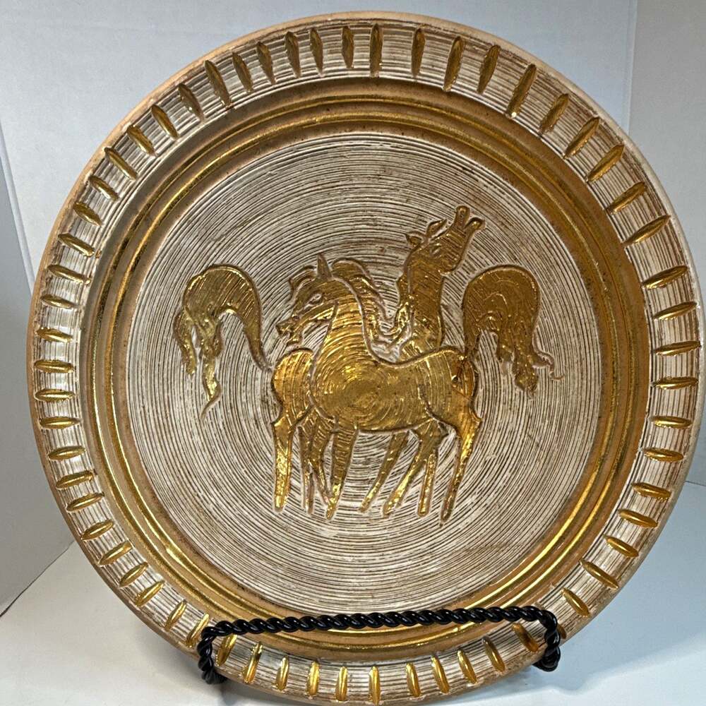 Vintage Fratelli Fanciullacci 10" Sgraffito Bowl- Gilded Horses made in Italy
